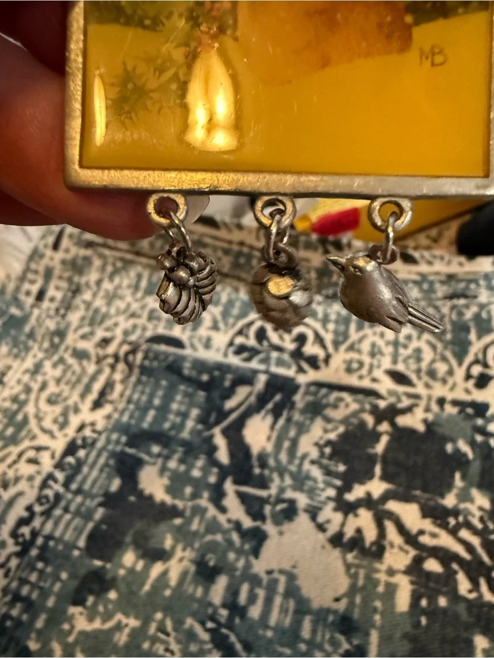 Marjolein Bastin Yellow Rabbit brooch with Silver Charms